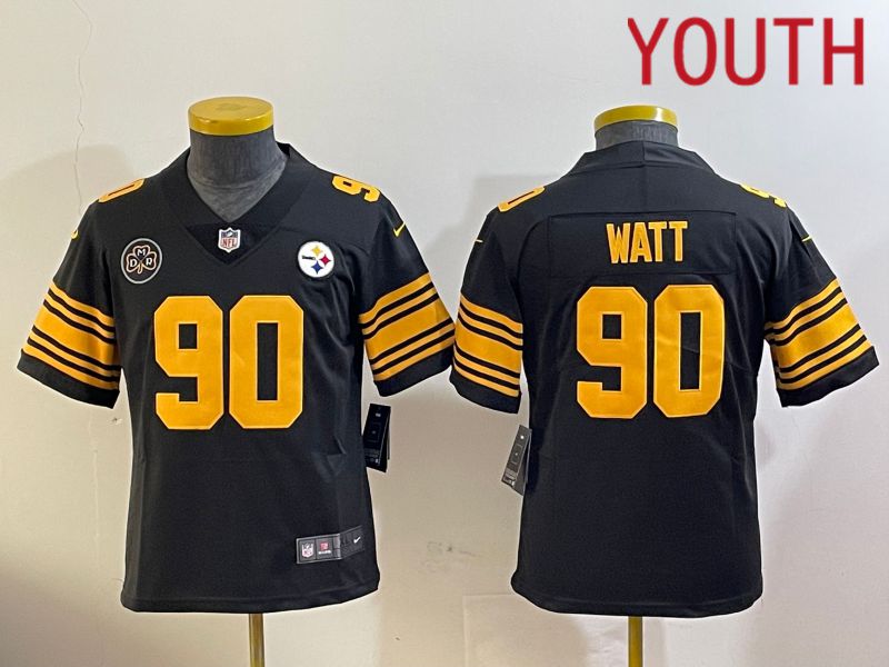 Youth Pittsburgh Steelers #90 Watt Black 2024 Nike Limited NFL Jersey style 2